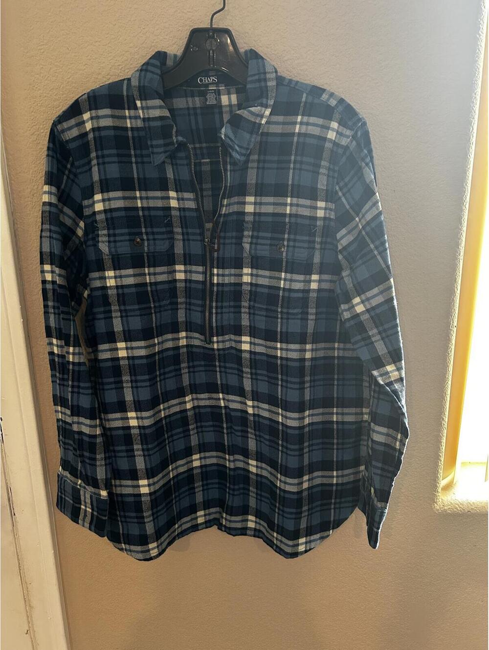 Chaps Blue and Black Plaid with half up-Zipper Size Large